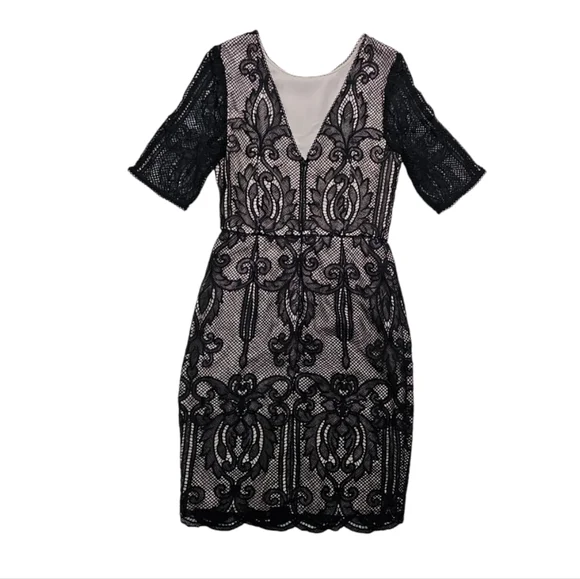 🌞REISS Zola Lace Dress  Black Scalloped Hem V-Back Party Cocktail US 4 - Picture 9 of 16